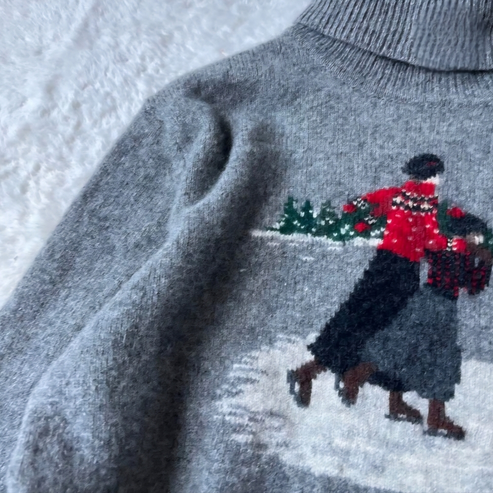 Ralph Lauren Vintage Lambswool Turtleneck Sweater Gray LP Ice Skating - Picture 8 of 13